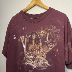 3D Emblem Indigenous Tribal All Over Print Vintage T-shirt Burgandy - XL